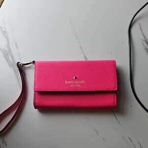 kate spade Bright Pink Wristlet Wallet with Gold Logo